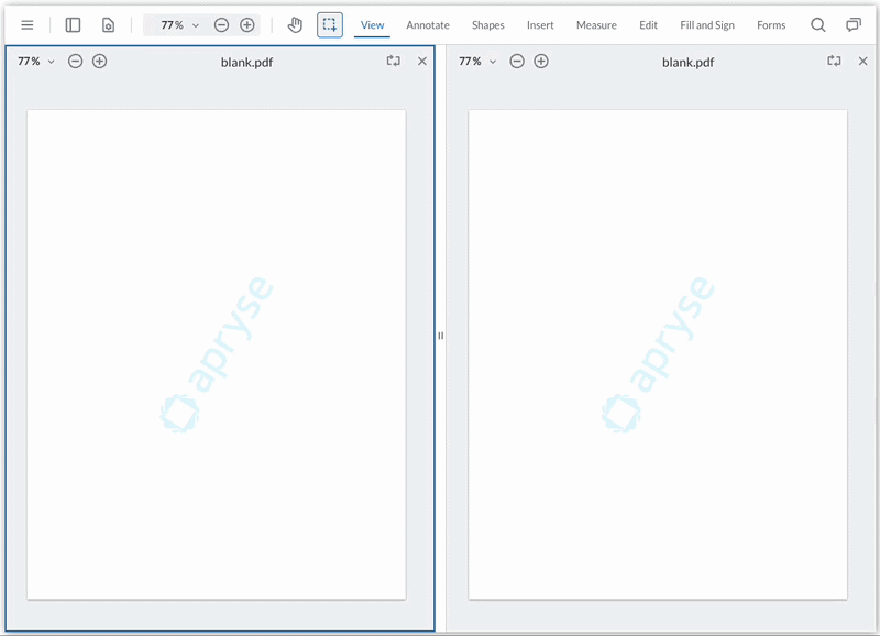 An gif of Apryse WebViewer with two different document viewers loaded with different documents. There are annotations being added to both viewers and a blue highlight around the viewer denotes which one is active.