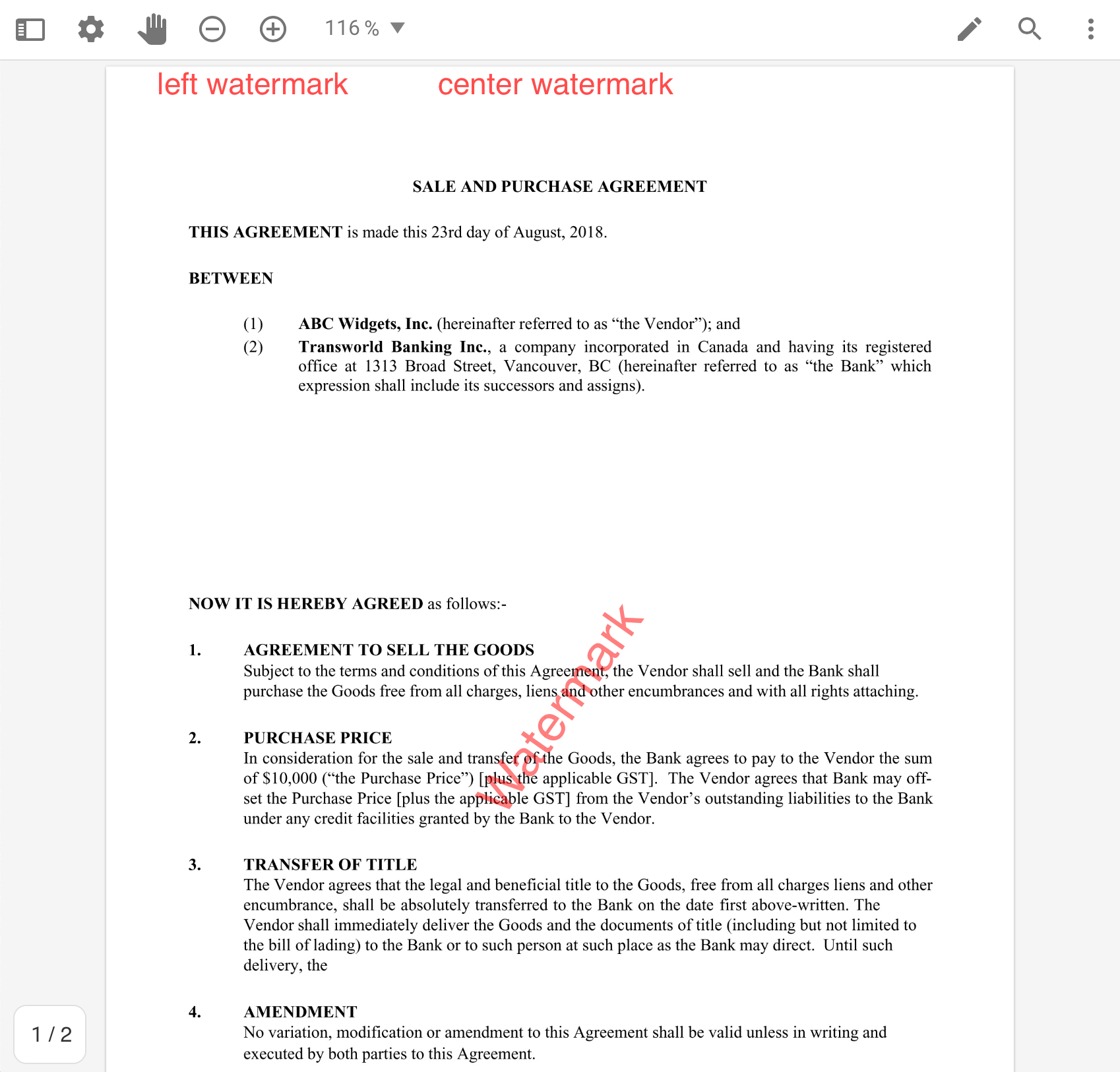 Watermark a PDF using JavaScript | Apryse documentation