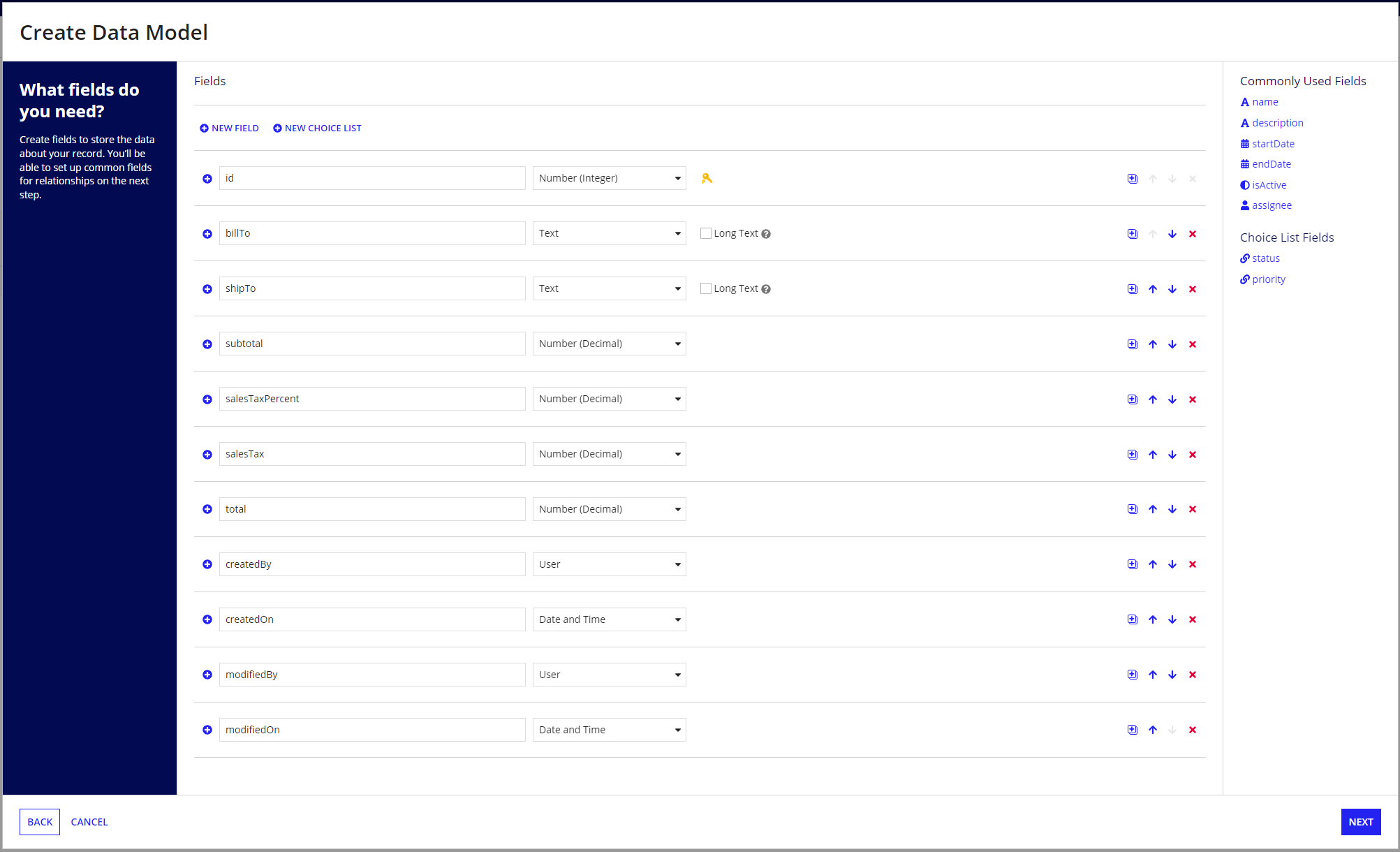 Invoice fields