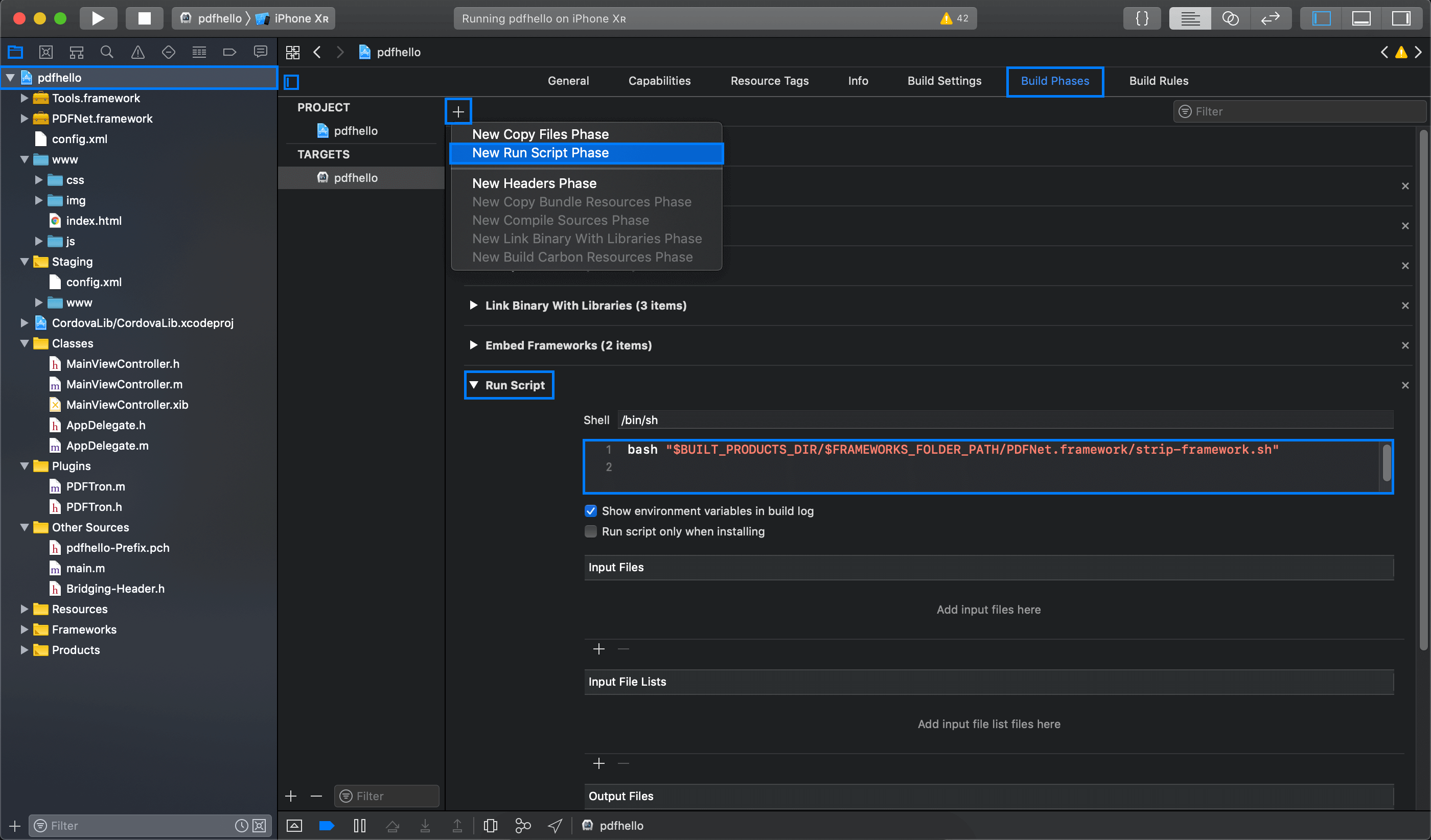 Build Phases Add Script