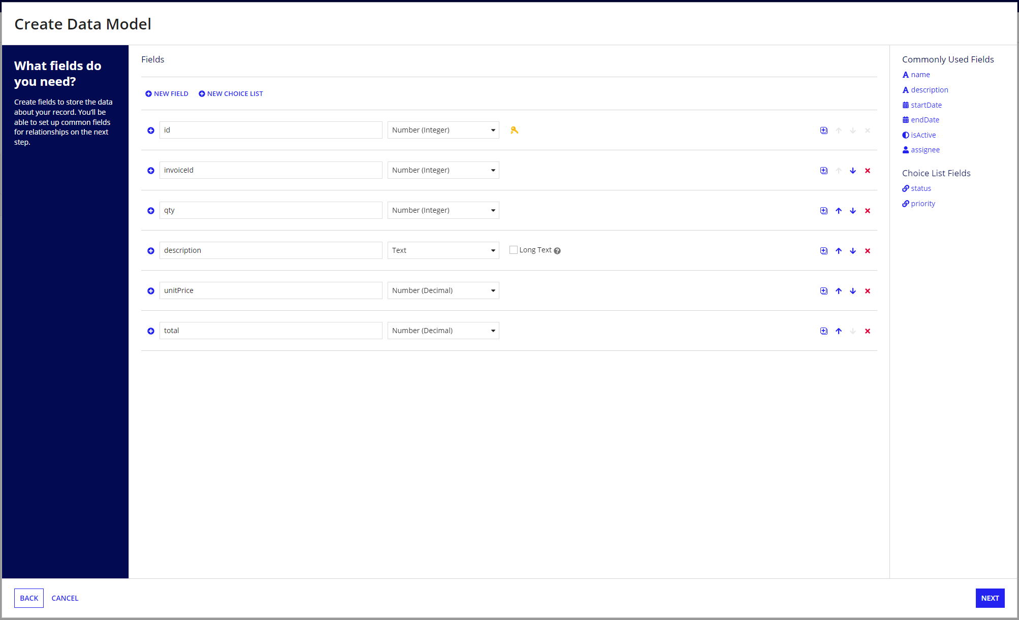 Invoice line item fields