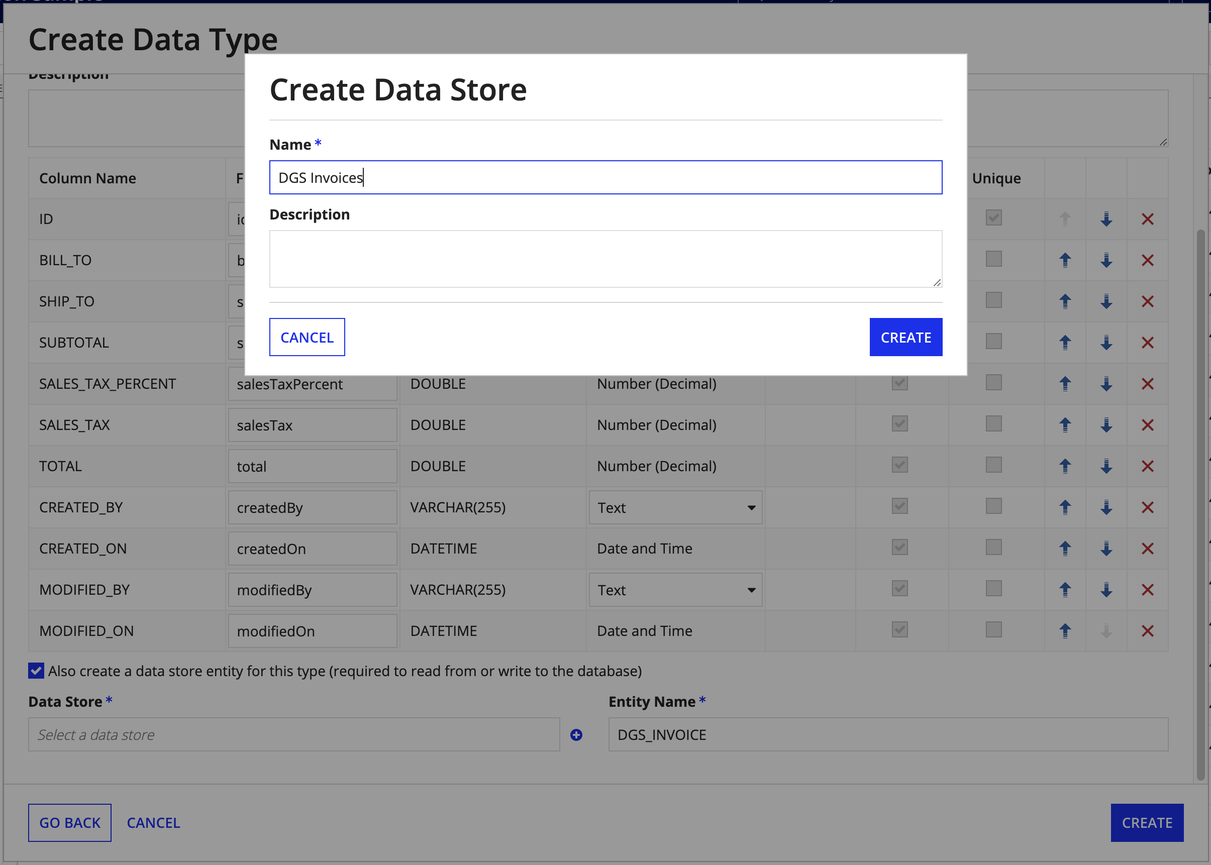 Create data store