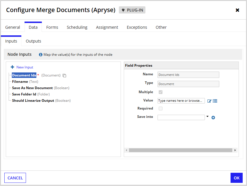 Merge service input parameters