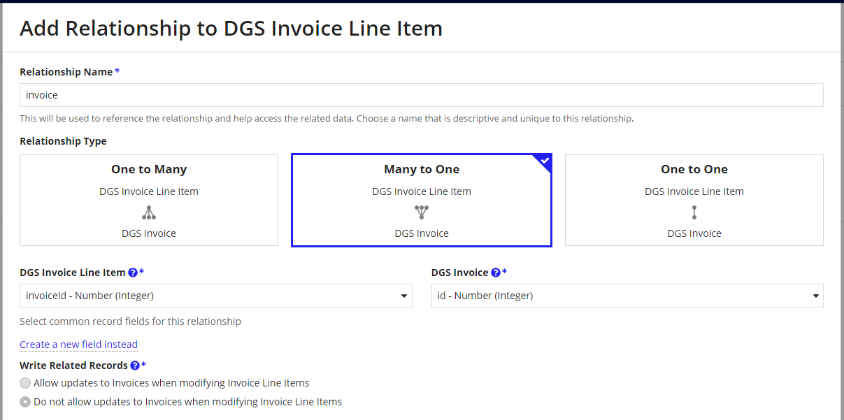 Invoice line item relationship